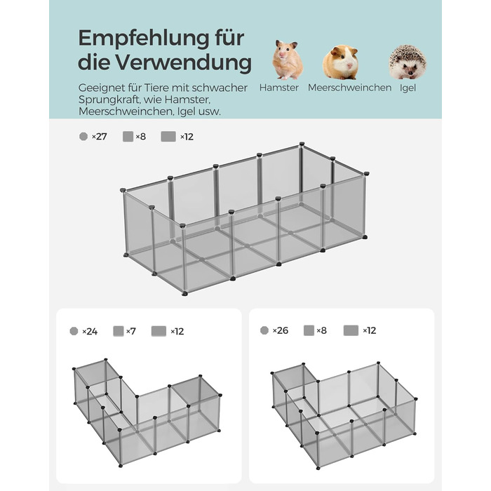 Клітка для тварин SONGMICS з піддоном, для морських свинок, хом'яків, кроликів, їжаків, 143 x 73 x 46 см, сіра