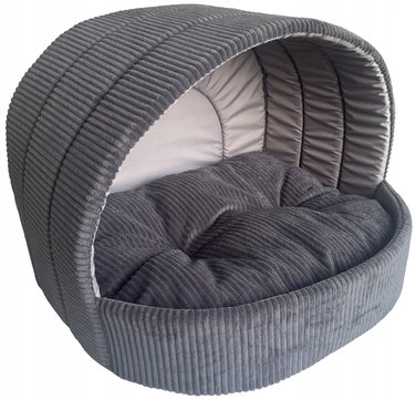 Лежанка-будиночок для собак та котів, графітовий сірий вельвет, розмір L