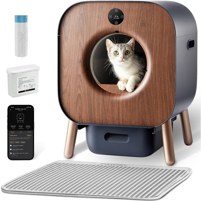 PAWBBY P1 Ultra автоматичний туалет для котів, самоочищення, TÜV сертифікат, захист від защемлення, фітодезодорування, керування через додаток, великий для кількох котів