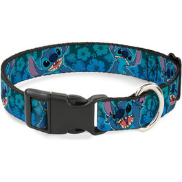 Нашийник Buckle-Down з пластиковим затискачем - Stitch Expressions/Колаж гібіскусу зелено-блакитний градієнт - ширина 1 дюйм - підходить для шиї 15-26 дюймів - великий