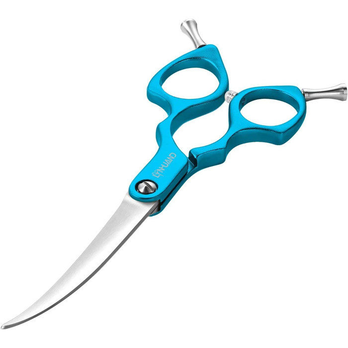 Професійна вигнута ножиця для грумінгу собак 16,5 см, 440C, нержавіюча сталь, легкий алюмінієвий руків'я (вигнута, блакитна)