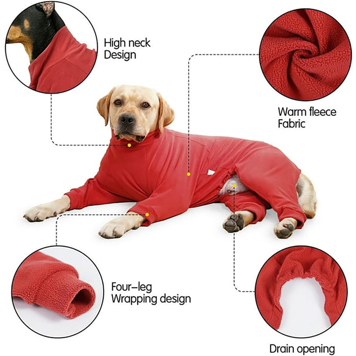 Теплий зимовий піжамний костюм для собак, м'який пуловер/жакет для середніх та великих собак, одяг для домашніх тварин (S, червоний)