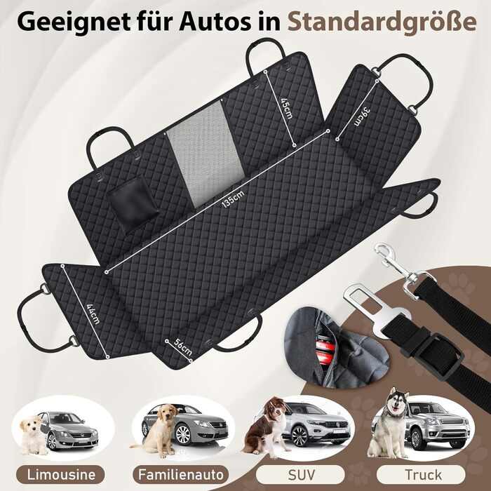 Захист для заднього сидіння автомобіля Angooni - водовідштовхуючий, антиковзний, стійкий до подряпин (135x120 см), універсальний, з віконцем