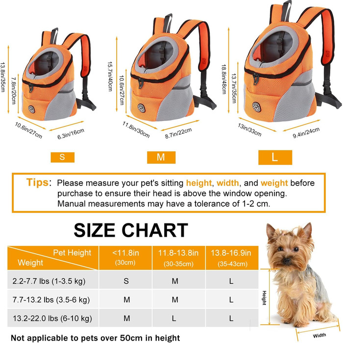 Шлейка-рюкзак для собак та котів, переноска для тварин, алюмінатор для дихання, водонепроникне дно, для подорожей та активного відпочинку (S, помаранчевий)