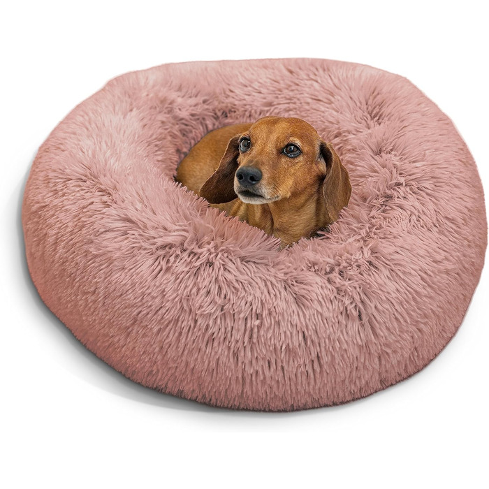 Круглий лежак для собак та котів Sheri The Original Calming Donut - м'який штучний хутро, пудрово-рожевий, 58x58x18 см