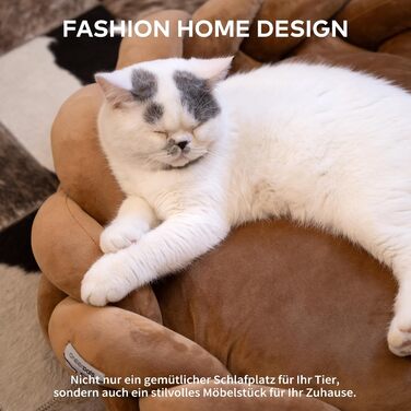 Велике котяче ліжко CheerPals 60 см, миється, плетене затишне гніздо, ліжко для собак з еластичним матрацом, підходить для котів та маленьких собак, білий (карамельно-коричневий)