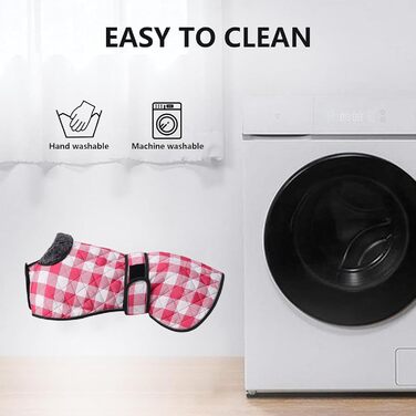 Водонепроникний собачий дощовик Geyecete для венгерських доберманів, віндхаундів та інших, з флісовою підкладкою, регульований, теплий, в клітинку рожевого кольору, розмір S (довжина спини 51-53 см) / L (довжина спини 61-64 см)