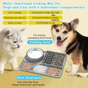 Шлека для собак Cooltto з лотком та шпателем: силіконова підстилка з присосками для купання, грумінгу та догляду за кігтями (сірий)