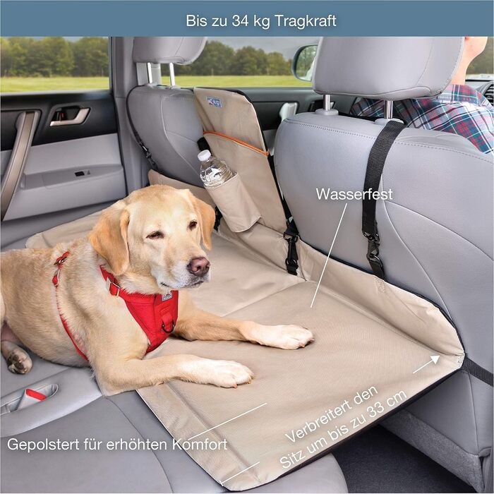 Kurgo міст для заднього сидіння автомобіля з поліестеру, чорний та пісочний. Забезпечує більше місця для собак, водонепроникний та двосторонній.