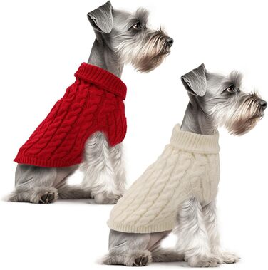 Теплий пуловер для собак маленьких порід (білий + червоний, 2 шт., M)