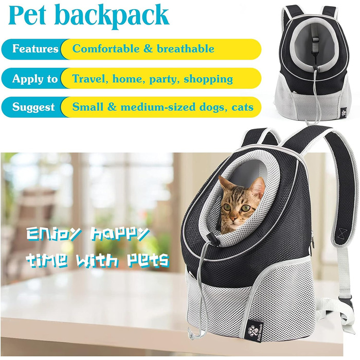 Рюкзак для собак та котів PETCUTE: зручна переноска з висувною головою та знімним килимком, чорний