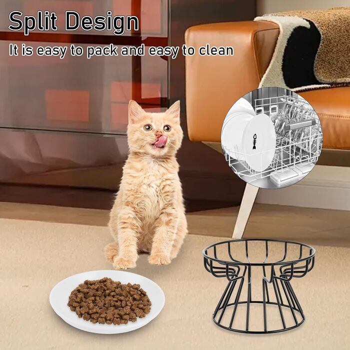 Набір мисок для котів YAYODS 3 шт. з підставкою - керамічні, підняті, з силіконовим килимком, для корму, миски для котів, миски для котів на підставці, стійкі, для миття в посудомийній машині