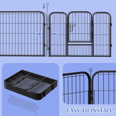 Клітка для цуценят Yakimz 8-частинна, вигульна клітка для цуценят висотою 60 см з дверцятами та захисним тентом, гнучка та складана клітка для собак, загородження для цуценят, собак, кроликів та інших дрібних тварин, 8 шт. - 80x60 см