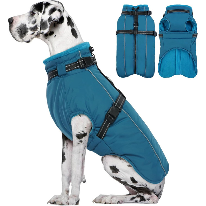 Теплий зимовий одяг для собак Lelepet: куртка з інтегрованим шлейкою, вітронепроникний флісовий одяг, світловідбиваюча жилетка для собак, синій, 2XL