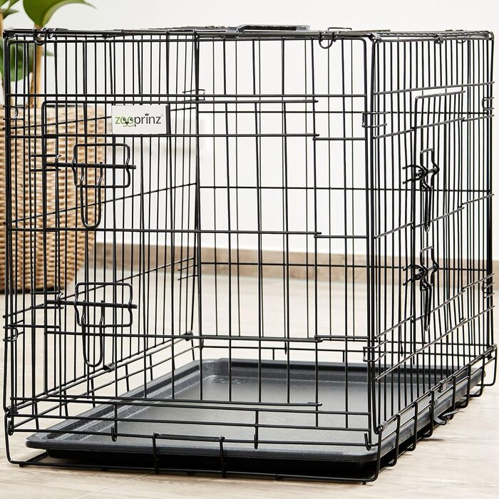 Складана переносна собача будка Zooprinz з міцної сталі – клітка для собак з 2 дверцятами, піддон, ручка для транспортування, 4 розміри (122 x 74,5 x 80,5 см)