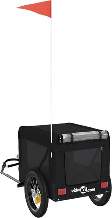 Фасба Причіп для собак, причіп для велосипеда, причіп для собак з відбивачами та прапорцем, причіп для котів та домашніх тварин, чорний, оксфордська тканина та метал