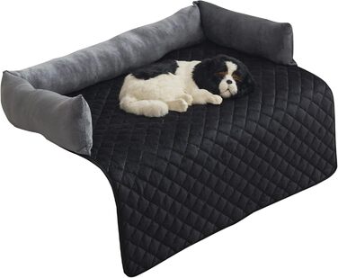 М'яке ліжко-софа для собак та котів з велюру, 75x75 см, сірий/чорний. Захист меблів, антиковзаюче, знімний чохол