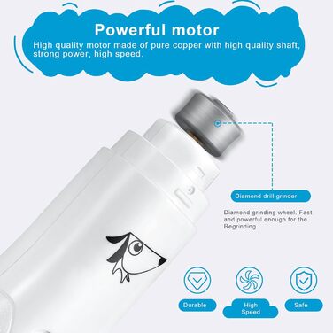 Електричний шліфувальник для собачих кігтів Brifit, тихий, для собак, котів та інших тварин, білий/сріблястий