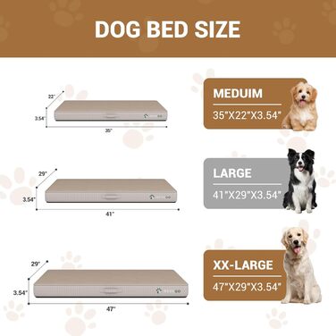 Ортопедичне ліжко для собак великих порід, 8,9 см гелевий пінопласт з пам'яті, міцний фланелевий матеріал, знімний чохол та водонепроникний наповнювач, антиковзаюче покриття (119 x 74 x 9 см, Бежевий)