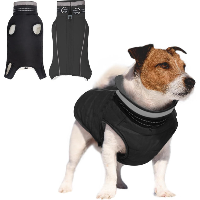 Тепла флісова куртка для собак JUY'S SONG з підкладкою, рукавами та нагрудником, світловідбиваючі смуги, для зими та осені, рожевий/чорний (L)