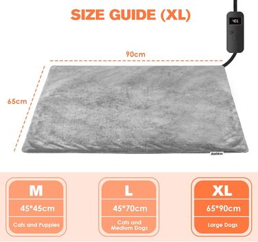 Електрична грілка для домашніх тварин Asstikoo XL 60×90 см, для котів і собак, з таймером на 12 рівнів і регулюванням температури 30-55℃