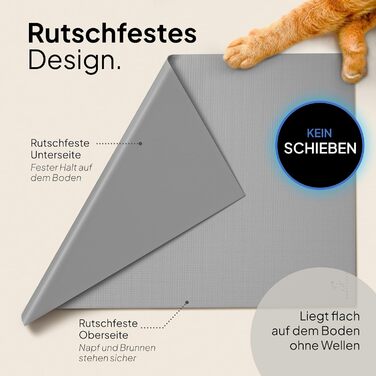 Підкладка під миску для кота Pretty PAW® 60x40 см - аксесуар для фонтану та миски Pretty Paw | неслизька та водонепроникна кормушка, захист підлоги для котів, миски для води та їжі (Сірий, Екстра Широка)