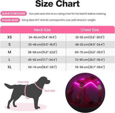 Світловідбиваючий нашийник для собак великих порід Feycig з LED підсвічуванням, акумуляторний, регульований, 3 режими світла, висока видимість (Рожевий, Medium)