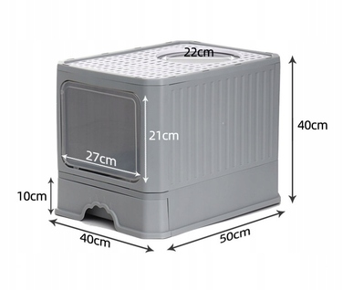 Закритий лоток-туалет для котів, сірий, з ручкою та висувною шухлядою, 50 x 40 x 38 см
