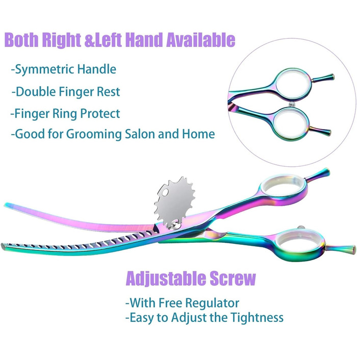 Ножиці для грумінгу собак та котів 7.2 дюйми, вигнуті, професійні, з нержавіючої сталі 440C, ручна робота