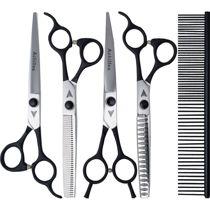 Професійний набір ножиць для грумінгу собак Achilles Pro Silver & Black 7 дюймів