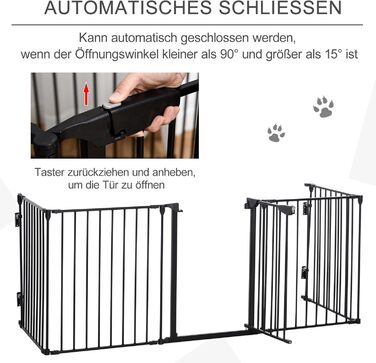 PawHut Забіг для цуценят 2 в 1, 5-секційний, розкладний, з дверцятами. Металевий забіг для собак, 300 x 74,5 см, чорний. DIY забіг для цуценят, захист від каміну та плити для малих та середніх собак