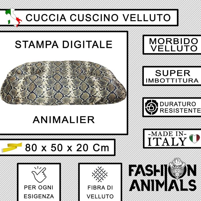 Овальне лежанка для тварин з велюру – М'яке собаче ліжко, не знімається – Пральна тварина в дизайні Animalier – Для собак та котів – Зроблено в Італії (Payton)