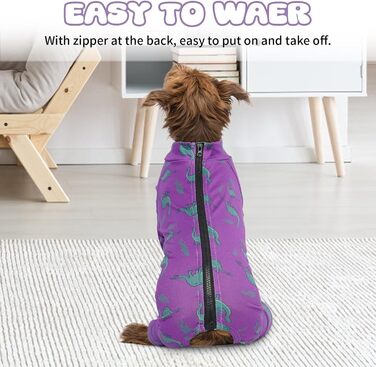 Піжама для собак IDOMIK, м'яка та зручна, з блискавкою, дихаюча, для хлопчиків та дівчаток, одяг для собак, цілісний комбінезон, костюм для відновлення, для маленьких, середніх та великих собак, колір фіолетовий, розмір M (обхват грудей 48.26 см)