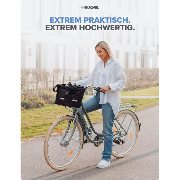 Фронтальний велосипедний кошик BÜCHEL | Складана сумка-кошик для покупок | З кріпленням Express для швидкого встановлення | Чорний | Аксесуар для велосипеда