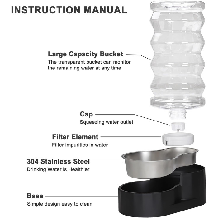Автоматична годівниця для собак Sfozstra Lagre - 8л, нержавіюча сталь, чорна. Зручна для дому та активного відпочинку.