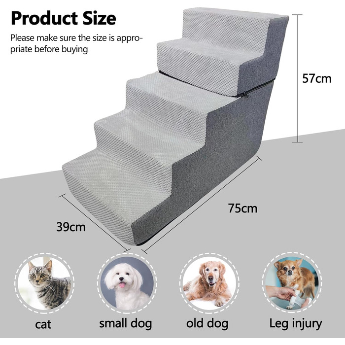 Сходинка для собак та котів Galatée: 5 сходинок, неслизька поверхня, знімна та миюча оббивка