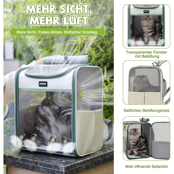Рюкзак для котів великих порід ALLSOPETS, складаний рюкзак для собак та котів, дихаюча переноска для подорожей, прогулянок та походів (димно-зелений)