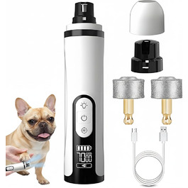 Шліфувальник кігтів для собак - тихий тример для кігтів собак і котів з 3 швидкостями, LED-підсвічуванням, USB-зарядкою та змінним шліфувальним насадком для м'якого шліфування кігтів