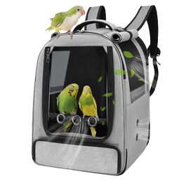 Рюкзак-переноска для птахів Vogel-Rucksack з лотком, жердочкою та годівницею, водонепроникний килимок, сірий, для папуг та середніх птахів