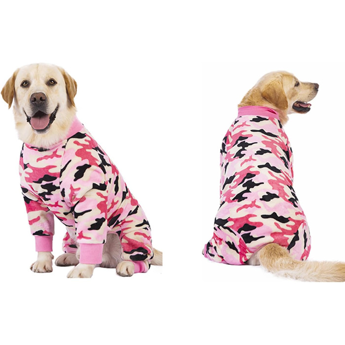 Зимовий костюм-піжама для собак середніх та великих порід BT Bär, теплий халат-комбінезон, фланелевий халат, рожевий камуфляж, розмір 5XL