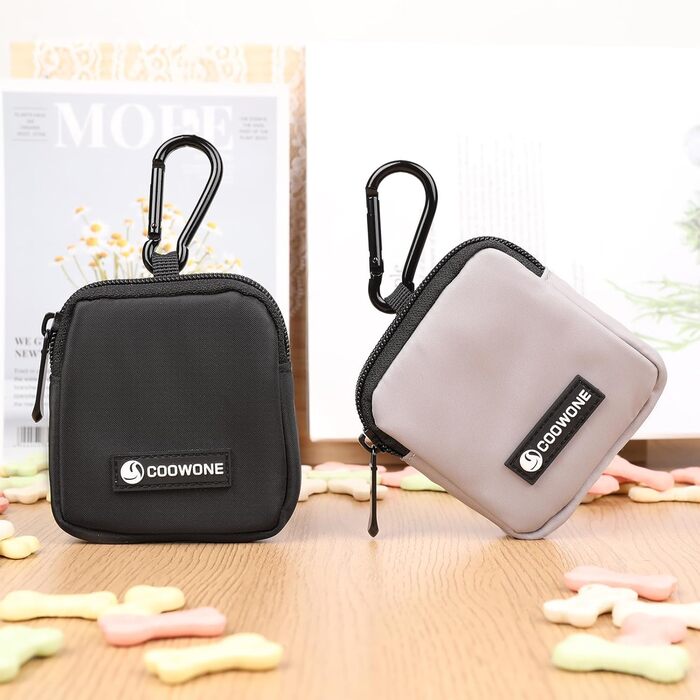 Сумка для ласощів для собак COOWONE з кликером для дресирування, водонепроникна, з тримачем для пакетів, чорна та сіра