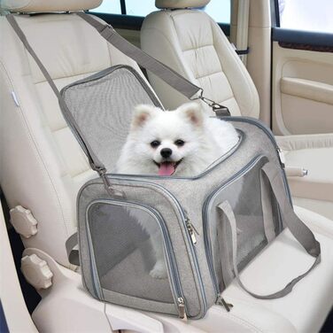 Транспортна сумка для кота/собаки Levoberg, складана переноска для тварин, сіра (L)