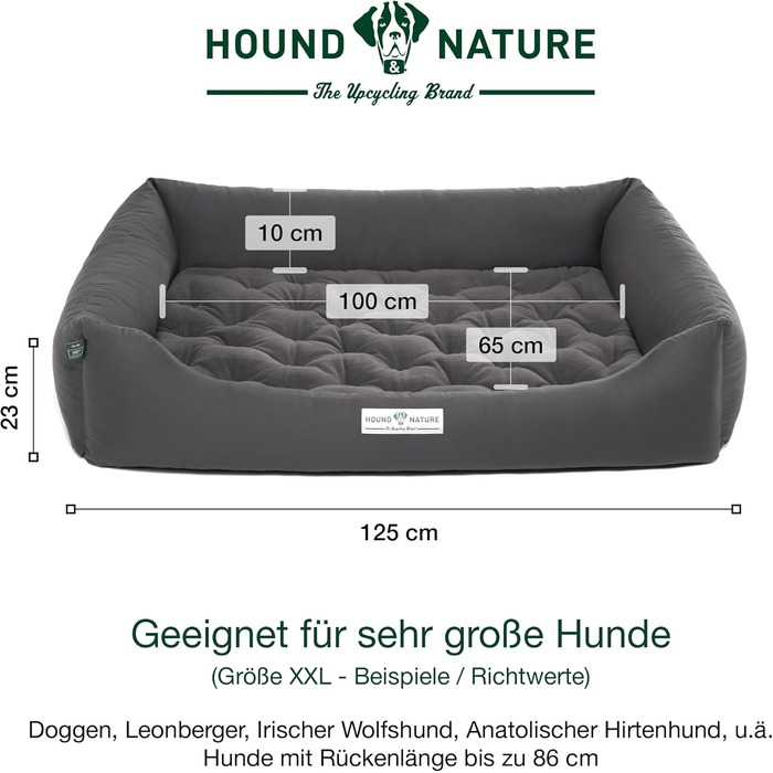 Ортопедичне еко-лежак для собак XXL HOUND & NATURE Zürich, сірий, 125x95 см, знімний чохол, флісовий, двосторонній, для великих собак