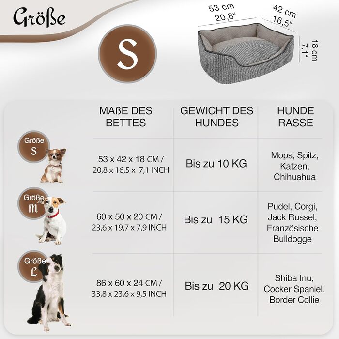 Ліжко для собак та котів Bluzelle, корзина для собак, диванчик для собак, подушка для собак, ліжко для котів, подушка для котів, миється, не слизьке, знімний коврик, плюшеве, тепле, розмір S, сірий - 53x42x18 см