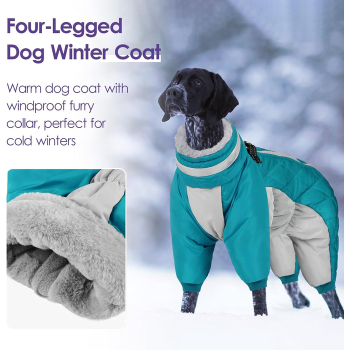 Зимовий теплий куртка для собак SUNFURA з коміром-гетром, відбиваючими елементами, непромокаючий та вітронепроникний, для малих та середніх собак, колір: бірюзовий, модель: Getaway Solids