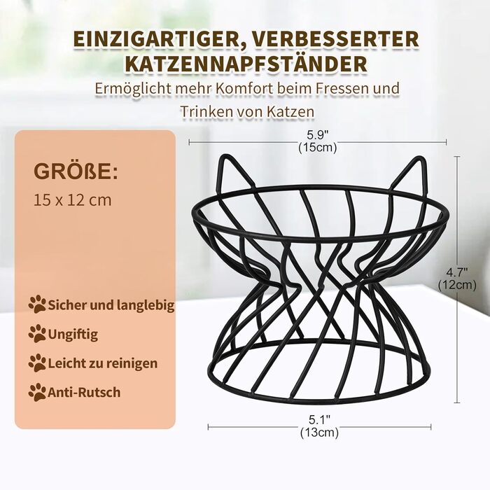 Підвищена годівниця для котів з кераміки на металевому підставці - 250 мл (червона)