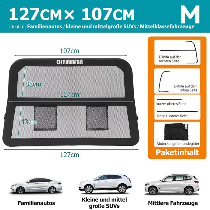 Сітка-перегородка для собак у машину CJYMMFAN - універсальна, для заднього сидіння та багажника, з металевим каркасом та прозорим сіткою