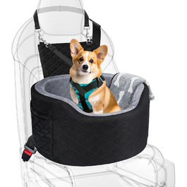 Автокрісло для собак - чорне автокрісло-бустер для маленьких собак з 28D Memory Foam, неслизький водонепроникний підкладка, переноска для подорожей з кишенями для зберігання та ковдрою, сірий (01-Чорний)