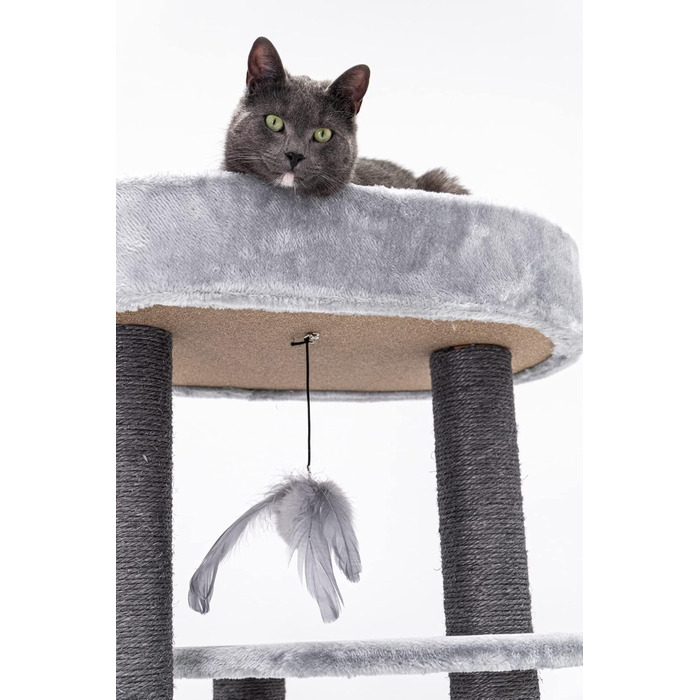 Котячий дряпак Petrebels Charlotte 134 см, преміум-якість, з гамаком, лежаком і будкою, сірий