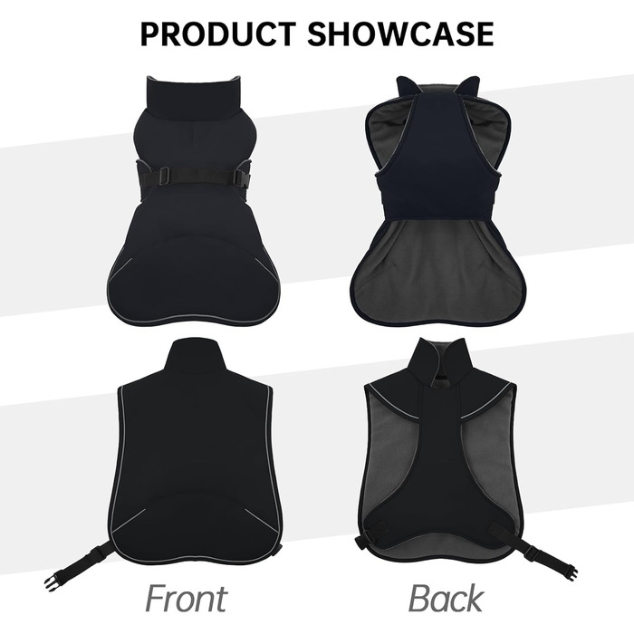 Зимовий теплий накид для такси, чорний L. Водонепроникний, з захистом живота та отвором для повідка. Ідеальний для великих собак.